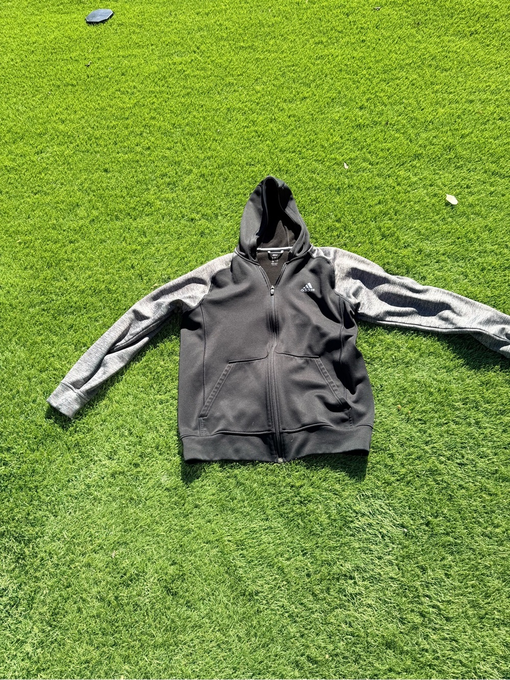 adidas Men’s Black Hoodie Zip Jacket with Gray Sleeves